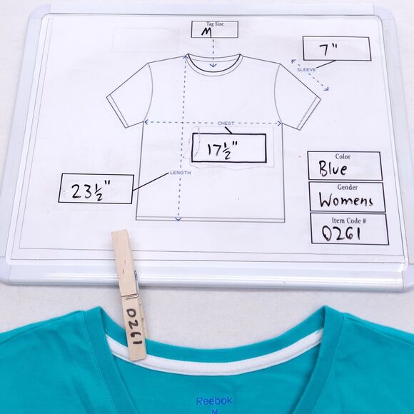 Reebok Active Pullover Short Sleeve T Shirt Womens Size Medium M Blue White - Picture 9 of 9